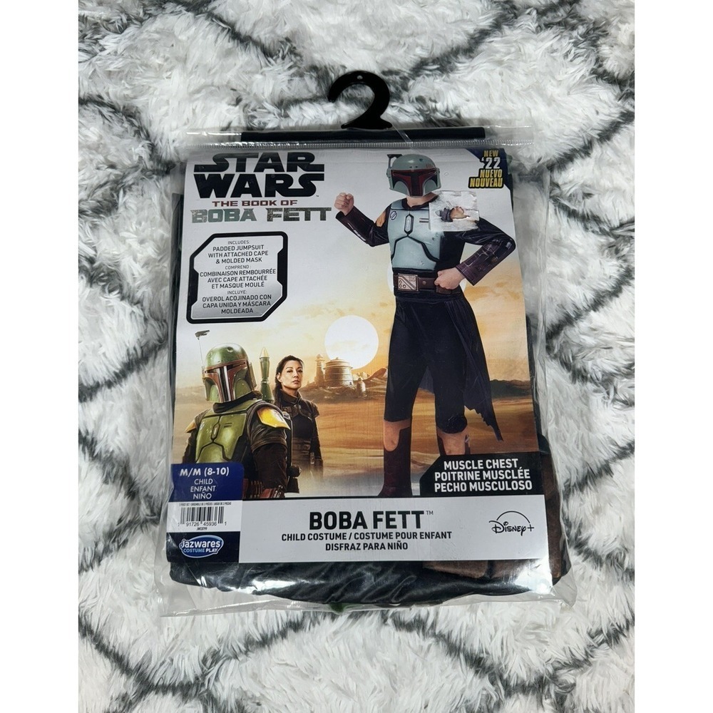 STAR WARS Boba Fett Padded Jumpsuit Cape Mask Costume Cosplay Child M (8-10) NEW